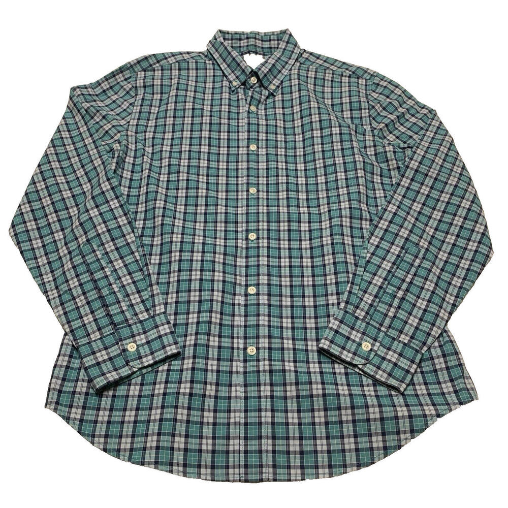 American Eagle Women’s Size Large Teal Blue Button up Shirt Plaid Long Sleeve